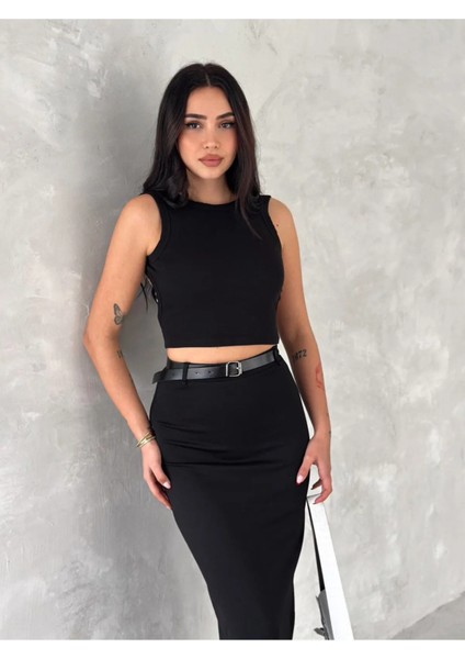 Kadın Arka Yırtmaçlı Kemer Detaylı Maxi Boy Etek fiyatları