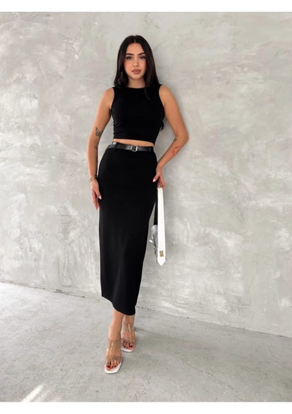 Kadın Arka Yırtmaçlı Kemer Detaylı Maxi Boy Etek fırsatları