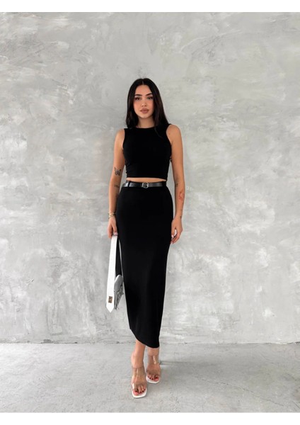 Kadın Arka Yırtmaçlı Kemer Detaylı Maxi Boy Etek indirimleri