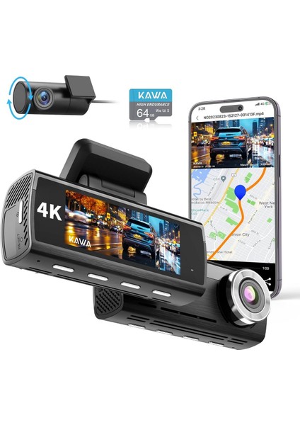 D8 True 4K Araç Içi Kamera, Ön Arka Wifi Gps Destekli Dashcam