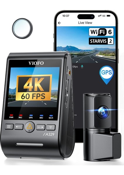 A329 4K 60FPS Dash Kamera, Çift Starvıs 2 Sensör, Wi-Fi 6, 4tb SSD & 512GB Microsd Desteği