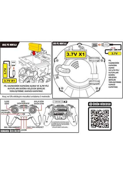 Oyuncak Uzaktan Kumandalı Full Fonksiyon Şarjlı 2,4g Ufo Avcısı Akrobatik Tank Araba modelleri