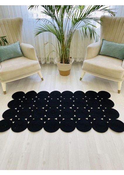 Jüt Hasır Görünümlü Desenli Modern El Örgüsü Dikdörtgen Halı Kilim