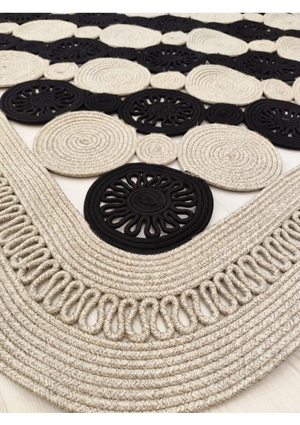 Jüt Hasır Görünümlü Desenli Modern El Örgüsü Dikdörtgen Halı Kilim
