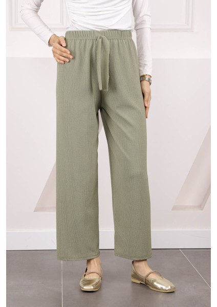 Haki Bürümcük Bol Paça Pantolon
