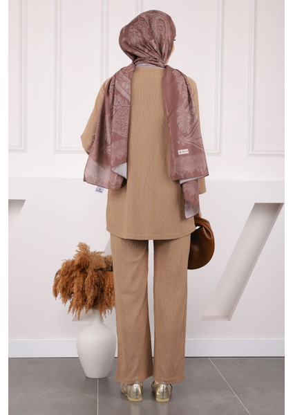 Siyah Ön Bağlamalı Bürümcük Kimono Pantolonlu Takım