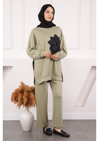 Haki Çiçek Detaylı Modal Tunik Pantolonlu Takım fiyatları