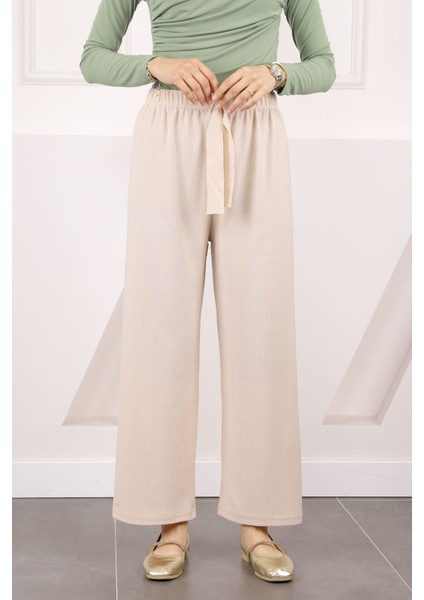 Bej Bürümcük Bol Paça Pantolon