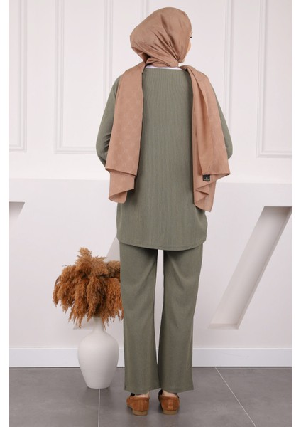 Siyah Ön Bağlamalı Bürümcük Kimono Pantolonlu Takım