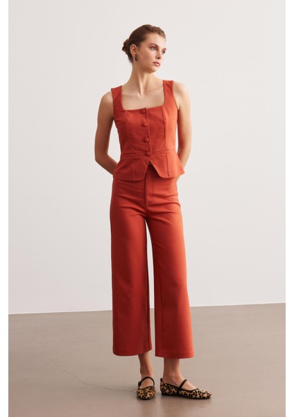 Kiremit Yüksek Bel Culotte Pantolon