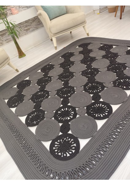 Jüt Hasır Görünümlü Desenli Modern El Örgüsü Dikdörtgen Halı Kilim