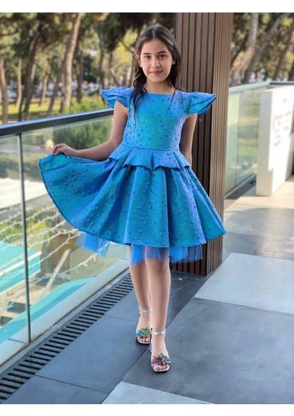 Kız Çocuk Bayramlık Doğum Günü Mezuniyet Abiye Mavi Elbise fiyatları