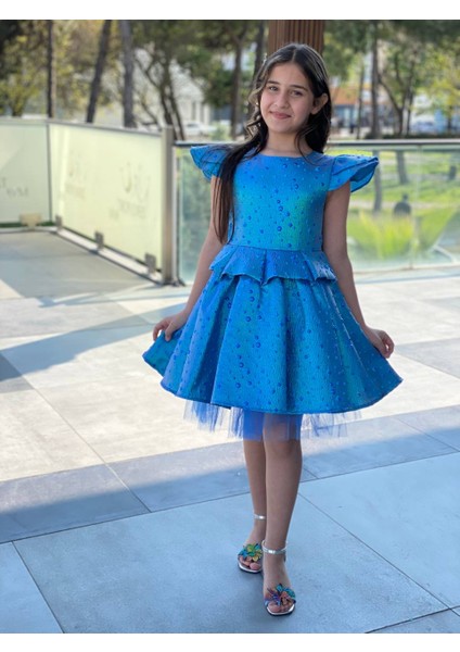 Kız Çocuk Bayramlık Doğum Günü Mezuniyet Abiye Mavi Elbise modelleri