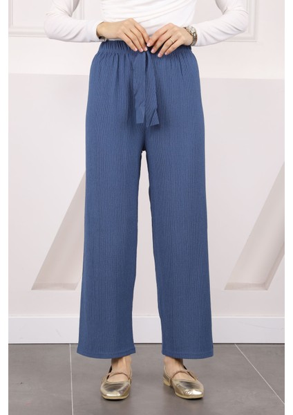 İndigo Bürümcük Bol Paça Pantolon