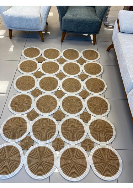 Jüt Hasır Görünümlü Desenli Modern El Örgüsü Dikdörtgen Halı Kilim