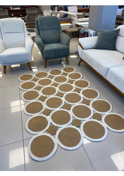 Jüt Hasır Görünümlü Desenli Modern El Örgüsü Dikdörtgen Halı Kilim