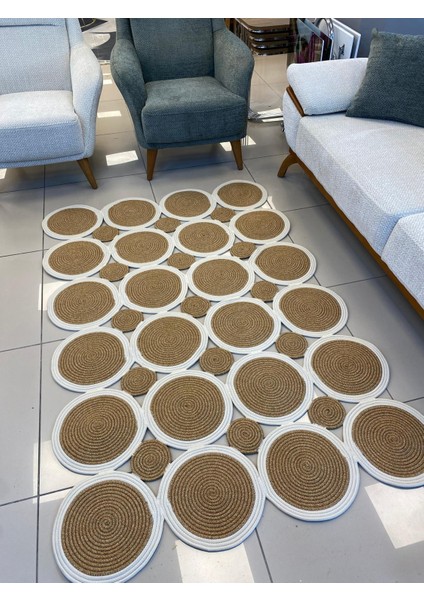 Jüt Hasır Görünümlü Desenli Modern El Örgüsü Dikdörtgen Halı Kilim