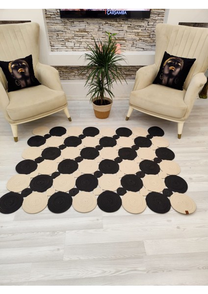 Jüt Hasır Görünümlü Desenli Modern El Örgüsü Dikdörtgen Halı Kilim