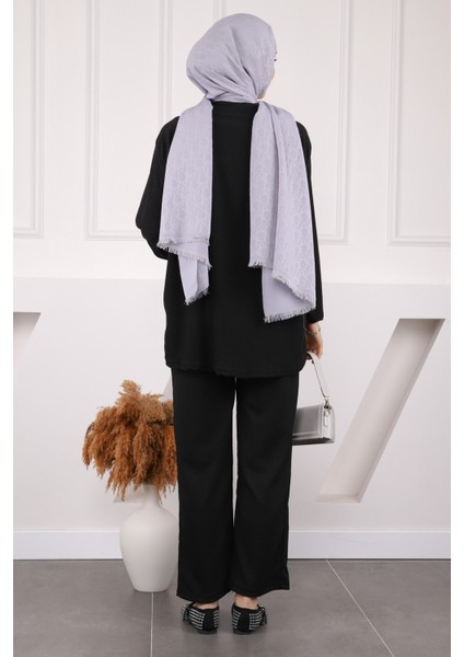 Siyah Ön Bağlamalı Bürümcük Kimono Pantolonlu Takım modelleri