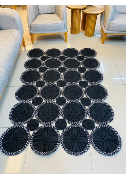 Jüt Hasır Görünümlü Desenli Modern El Örgüsü Dikdörtgen Halı Kilim