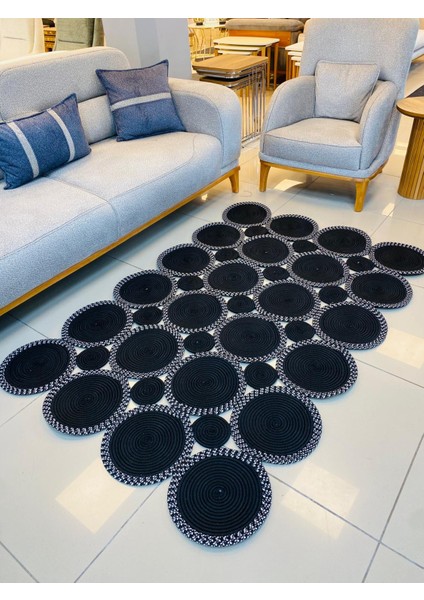 Jüt Hasır Görünümlü Desenli Modern El Örgüsü Dikdörtgen Halı Kilim