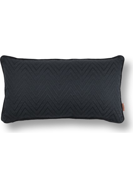 Fiona Saten Kabartmalı Zigzag Desenli 35*65 Biyeli Kırlent Siyah
