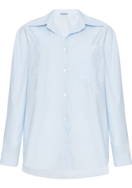 Mavi Çizgili Tek Cep Basic Gömlek