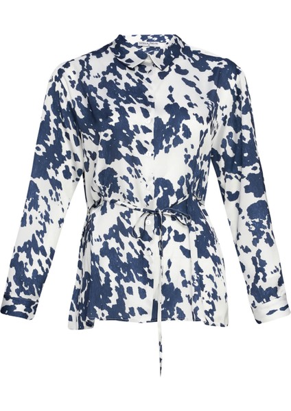 Mavi Bağlamalı Desenli Gömlek