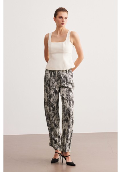 Beyaz Biyeli Yüksek Bel Pijama Pantolon indirimleri