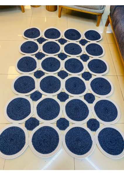 Jüt Hasır Görünümlü Desenli Modern El Örgüsü Dikdörtgen Halı Kilim