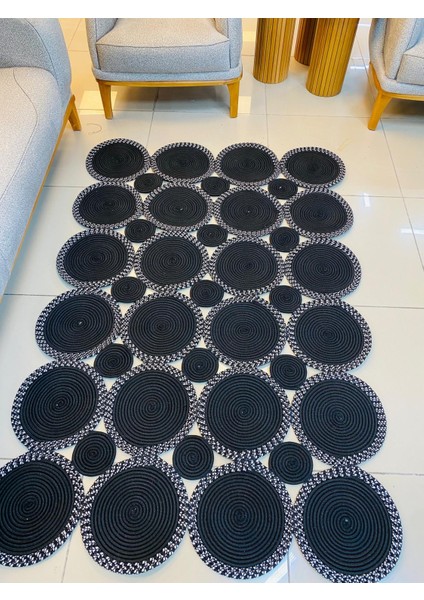 Jüt Hasır Görünümlü Desenli Modern El Örgüsü Dikdörtgen Halı Kilim