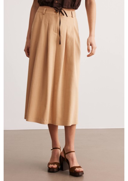 Bej Pilili Cepli Midi Etek fiyatları