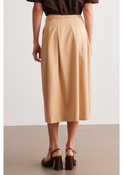 Bej Pilili Cepli Midi Etek fırsatları