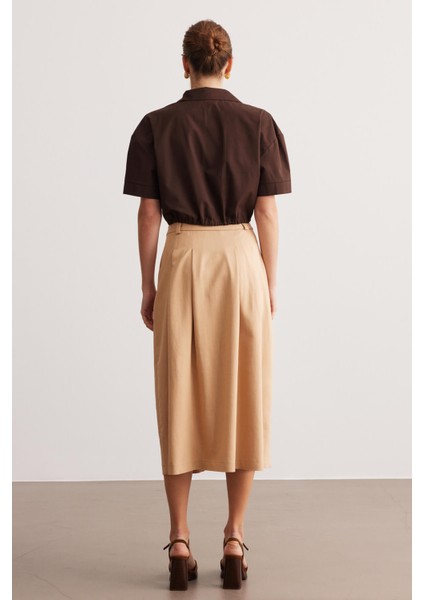 Bej Pilili Cepli Midi Etek indirimleri