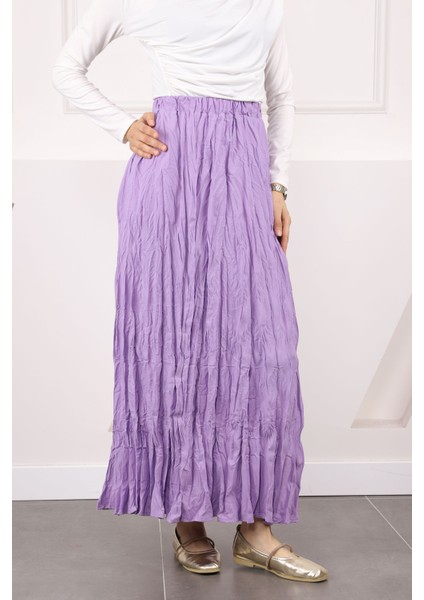 Lila Bel Lastikli Kraş Etek