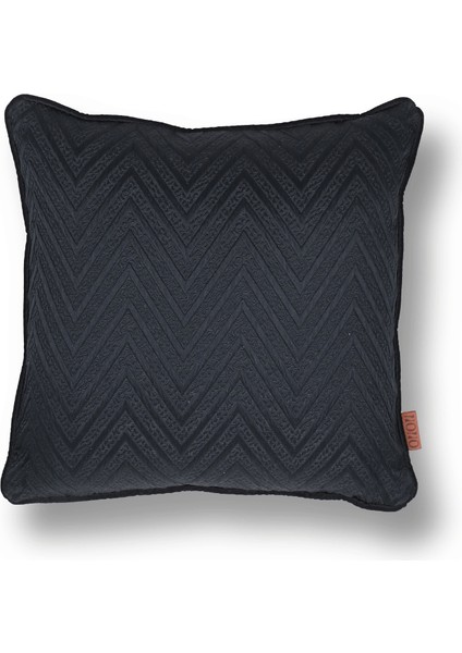 Fiona Saten Kabartmalı Zigzag Desenli 45*45 Biyeli Kırlent Siyah