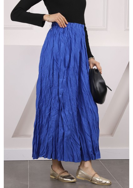 Saks Mavi Bel Lastikli Kraş Etek modelleri