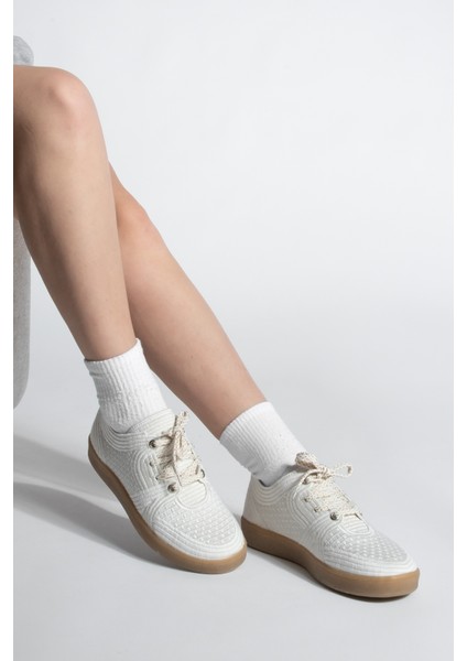 Kadın Sneaker Işlemeli Nakışlı Renkli Bağcıklı Spor Ayakkabı Valgin