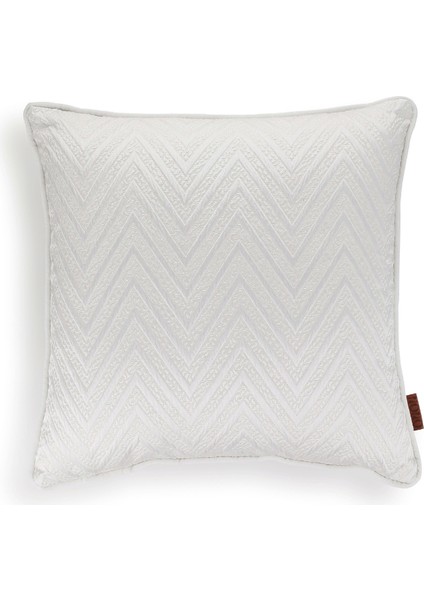 Fiona Saten Kabartmalı Zigzag Desenli 45*45 Biyeli Kırlent Beyaz