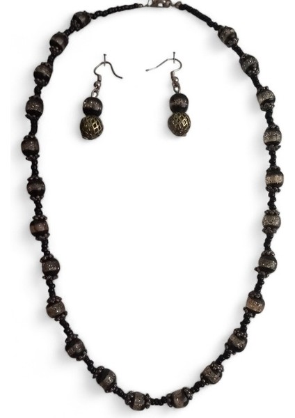 Simli Boncuk Siyah Kadın Kolye