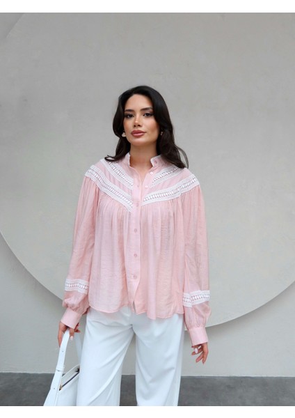 Dantel Detaylı Oversize Gömlek