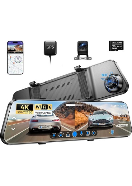 Aynalı Araç Kamerası, Geri Vites Kamerası, 4K Ön + 1080P Arka, Park Yardımı, Süper Gece Görüşü modelleri