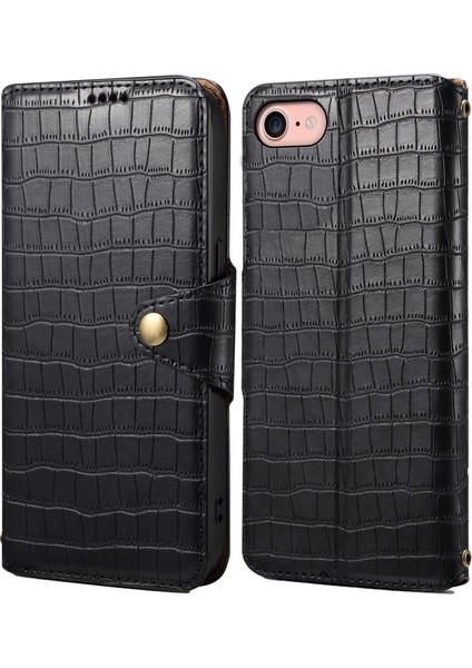 iPhone 7/8 Kılıf Folyo Stand Özellikli Timsah Dokulu Deri Telefon Kılıfı-Siyah (Yurt Dışından)