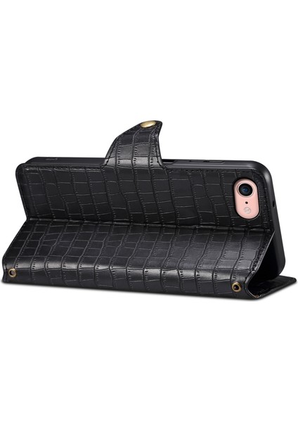 iPhone 7/8 Kılıf Folyo Stand Özellikli Timsah Dokulu Deri Telefon Kılıfı-Siyah (Yurt Dışından) modelleri