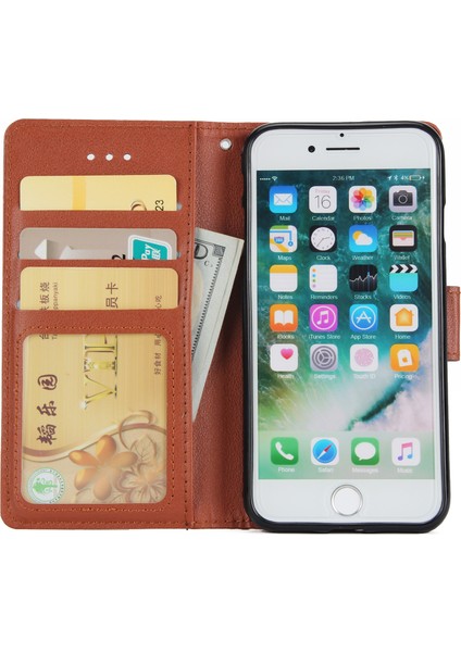 iPhone 7/8 Kılıf Pu Deri 3 Kart Yuvalı Stand Telefon Kapağı-Kahverengi (Yurt Dışından) fiyatları