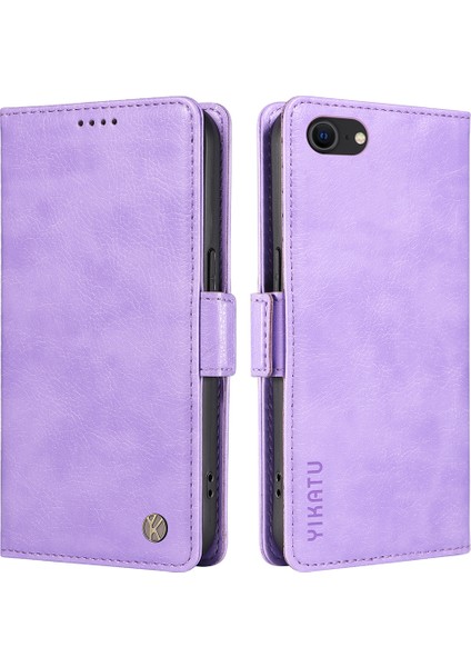 iPhone 7/8 Kılıf Litchi Dokulu Deri Cüzdan Telefon Kabuğu-Mor (Yurt Dışından)