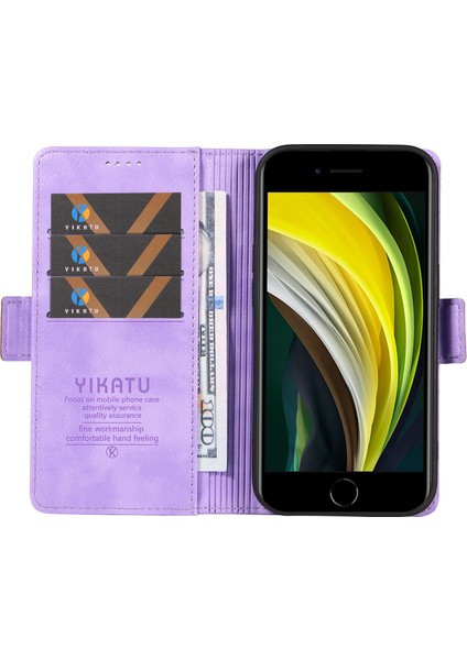 iPhone 7/8 Kılıf Litchi Dokulu Deri Cüzdan Telefon Kabuğu-Mor (Yurt Dışından) fiyatları