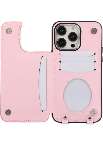 iPhone 14 Pro Max Yüzüklü Telefon Kılıfı Crossbody Deri Kickstand Kaplamalı Tpu Kart Tutucu-Pembe (Yurt Dışından) indirimleri
