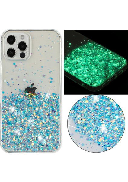 iPhone 12 Için 6,1 Inç/12 Pro 6,1 Inç Kılıf Parlak Parıltılı Tpu Epoksi Akıllı Telefon Kapağı-Mavi (Yurt Dışından)