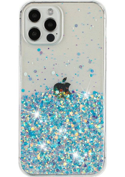 iPhone 12 Için 6,1 Inç/12 Pro 6,1 Inç Kılıf Parlak Parıltılı Tpu Epoksi Akıllı Telefon Kapağı-Mavi (Yurt Dışından)